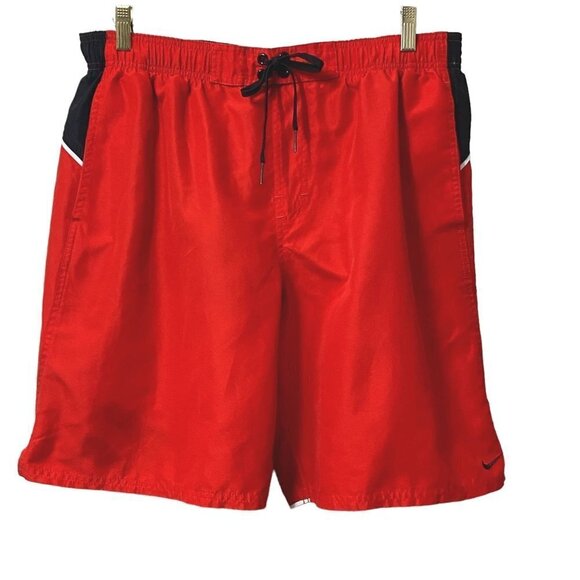 NIKE Swim Trunks XL Red Black Elastic Waist Board Shorts - Picture 1 of 13